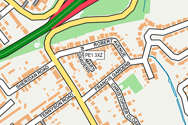 PE1 3XZ map - OS OpenMap – Local (Ordnance Survey)