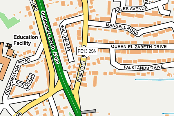 PE13 2SN map - OS OpenMap – Local (Ordnance Survey)