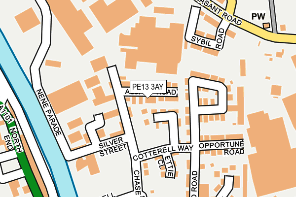 PE13 3AY map - OS OpenMap – Local (Ordnance Survey)