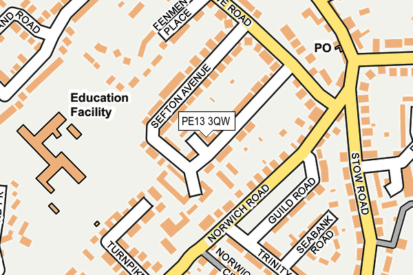 PE13 3QW map - OS OpenMap – Local (Ordnance Survey)