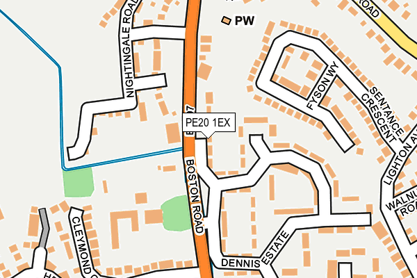 PE20 1EX map - OS OpenMap – Local (Ordnance Survey)