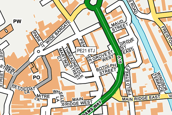 PE21 6TJ map - OS OpenMap – Local (Ordnance Survey)