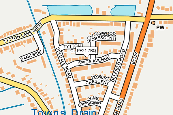 PE21 7BQ map - OS OpenMap – Local (Ordnance Survey)