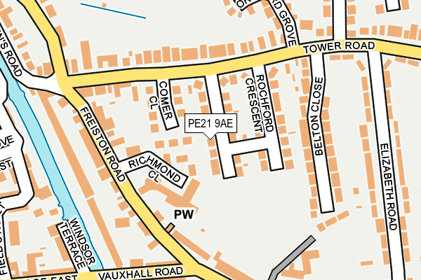 PE21 9AE map - OS OpenMap – Local (Ordnance Survey)
