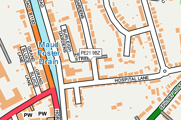 PE21 9BZ map - OS OpenMap – Local (Ordnance Survey)