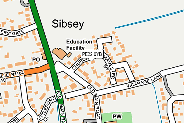 PE22 0YB map - OS OpenMap – Local (Ordnance Survey)