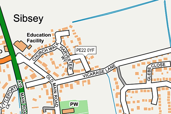 PE22 0YF map - OS OpenMap – Local (Ordnance Survey)