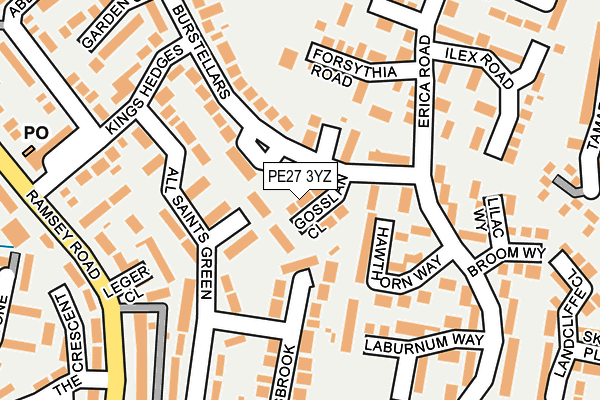 PE27 3YZ map - OS OpenMap – Local (Ordnance Survey)