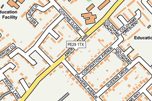 PE29 1TX map - OS OpenMap – Local (Ordnance Survey)