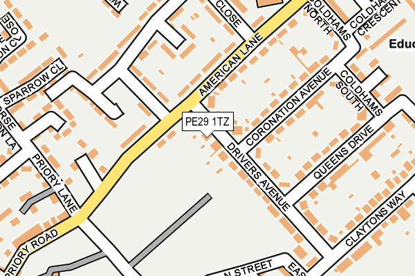 PE29 1TZ map - OS OpenMap – Local (Ordnance Survey)