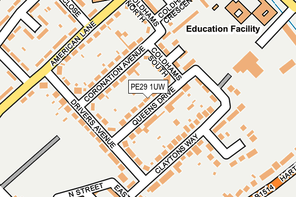 PE29 1UW map - OS OpenMap – Local (Ordnance Survey)