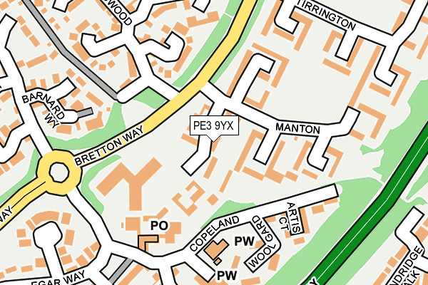 PE3 9YX map - OS OpenMap – Local (Ordnance Survey)