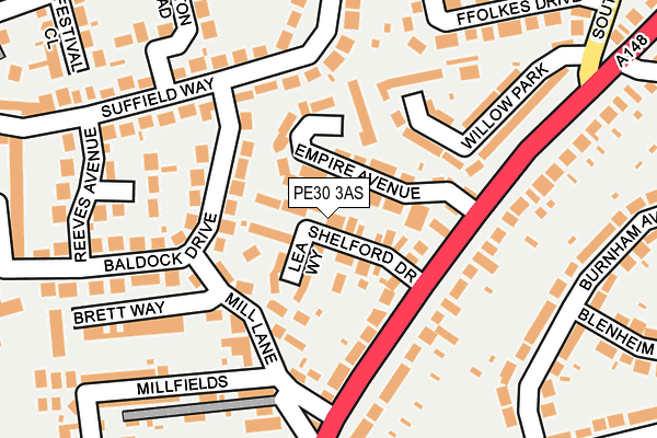 PE30 3AS map - OS OpenMap – Local (Ordnance Survey)