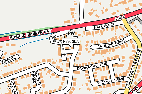 PE30 3DA map - OS OpenMap – Local (Ordnance Survey)