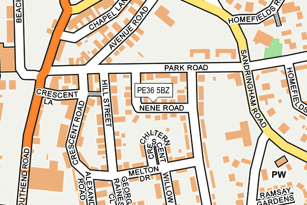 PE36 5BZ map - OS OpenMap – Local (Ordnance Survey)