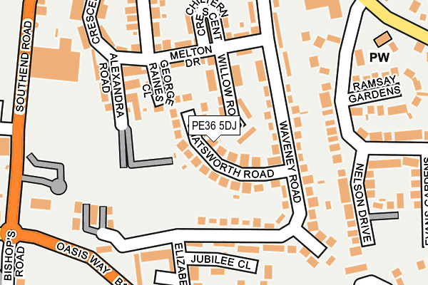 PE36 5DJ map - OS OpenMap – Local (Ordnance Survey)