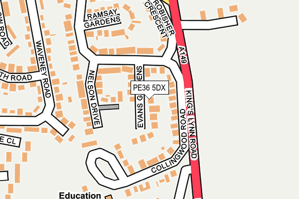 PE36 5DX map - OS OpenMap – Local (Ordnance Survey)