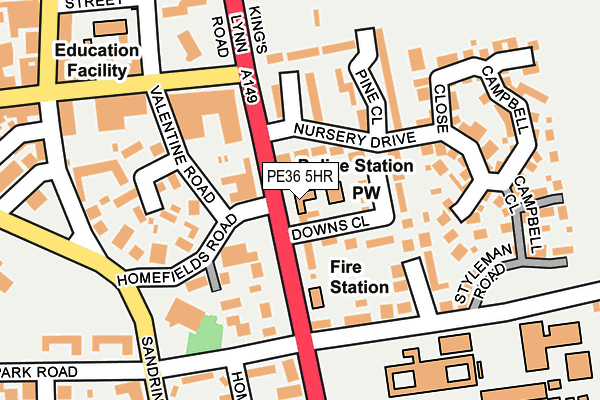 PE36 5HR map - OS OpenMap – Local (Ordnance Survey)