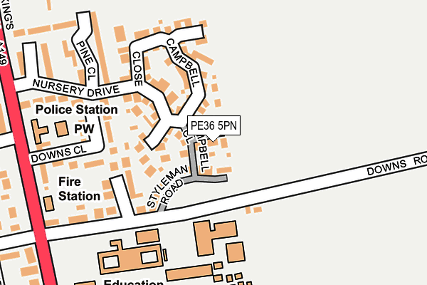 PE36 5PN map - OS OpenMap – Local (Ordnance Survey)