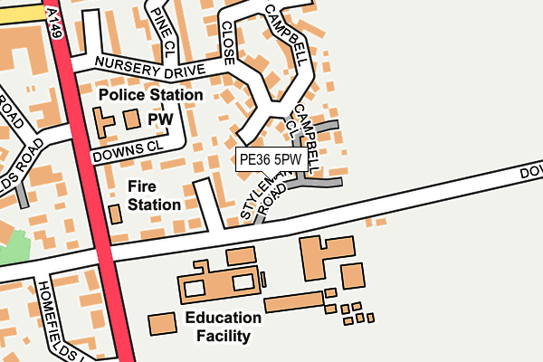 PE36 5PW map - OS OpenMap – Local (Ordnance Survey)