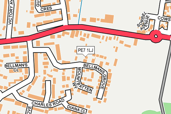 PE7 1LJ map - OS OpenMap – Local (Ordnance Survey)