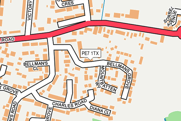PE7 1TX map - OS OpenMap – Local (Ordnance Survey)