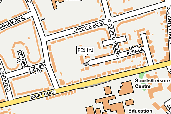 PE9 1YJ map - OS OpenMap – Local (Ordnance Survey)