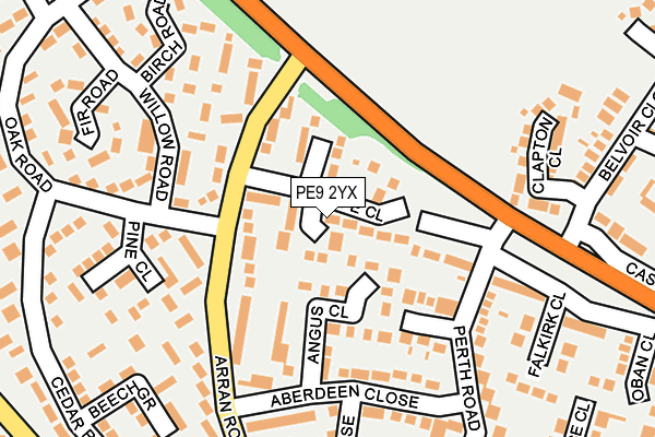 PE9 2YX map - OS OpenMap – Local (Ordnance Survey)