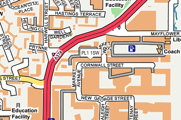 PL1 1SW map - OS OpenMap – Local (Ordnance Survey)