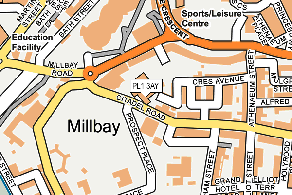 PL1 3AY map - OS OpenMap – Local (Ordnance Survey)