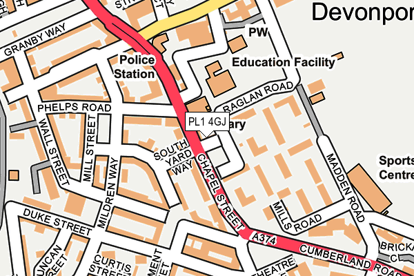 PL1 4GJ map - OS OpenMap – Local (Ordnance Survey)