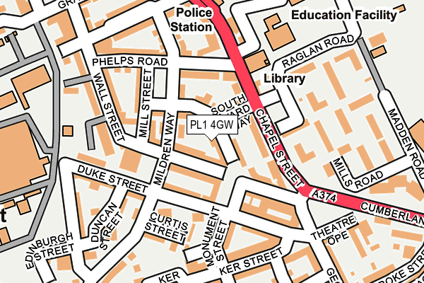 PL1 4GW map - OS OpenMap – Local (Ordnance Survey)