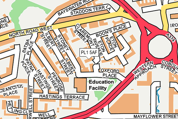 PL1 5AF map - OS OpenMap – Local (Ordnance Survey)