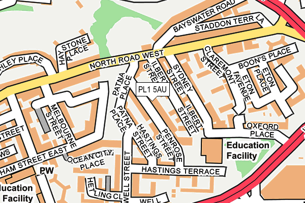 PL1 5AU map - OS OpenMap – Local (Ordnance Survey)