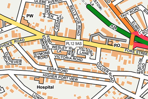 PL12 9AS map - OS OpenMap – Local (Ordnance Survey)