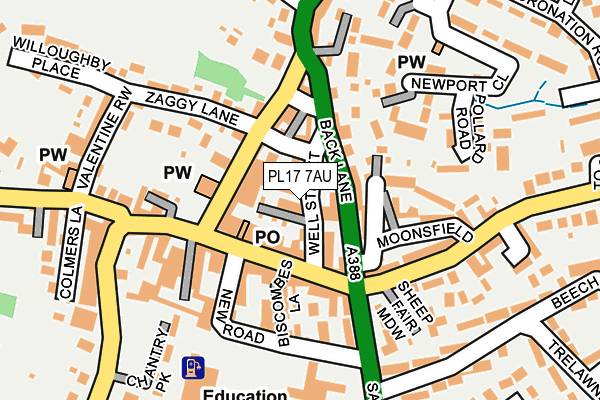 PL17 7AU map - OS OpenMap – Local (Ordnance Survey)