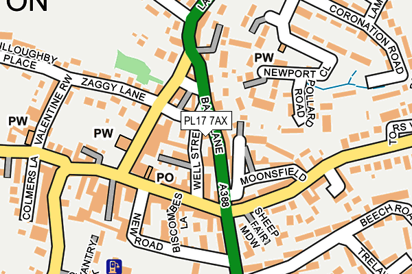 PL17 7AX map - OS OpenMap – Local (Ordnance Survey)