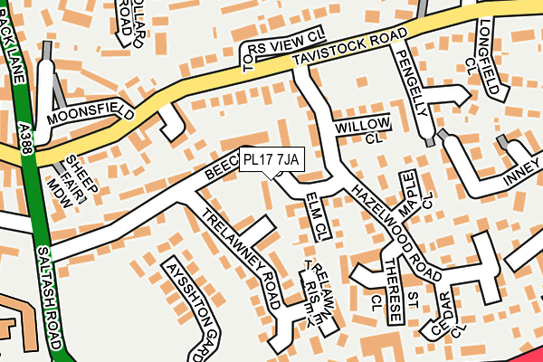 PL17 7JA map - OS OpenMap – Local (Ordnance Survey)