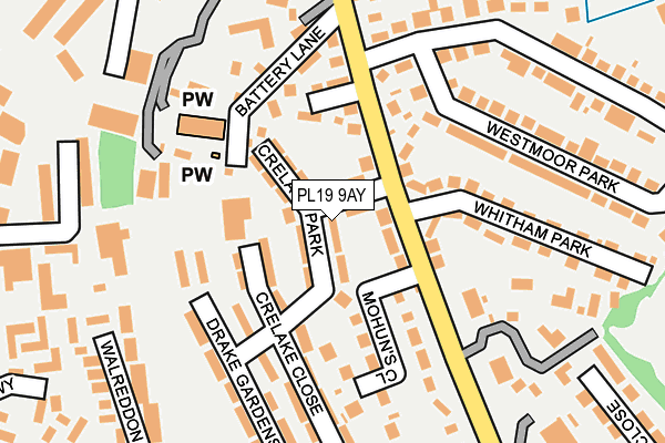 PL19 9AY map - OS OpenMap – Local (Ordnance Survey)
