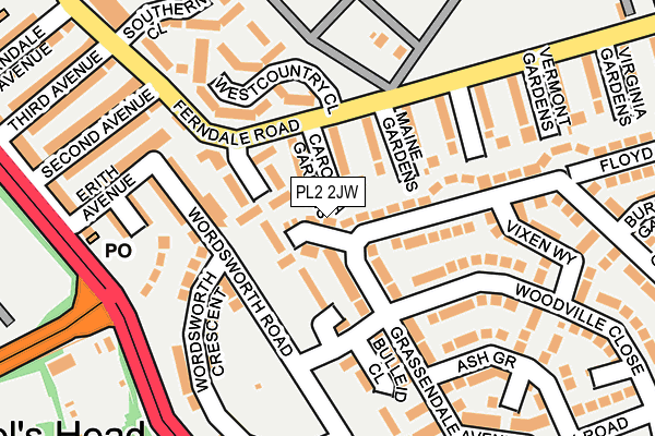 PL2 2JW map - OS OpenMap – Local (Ordnance Survey)