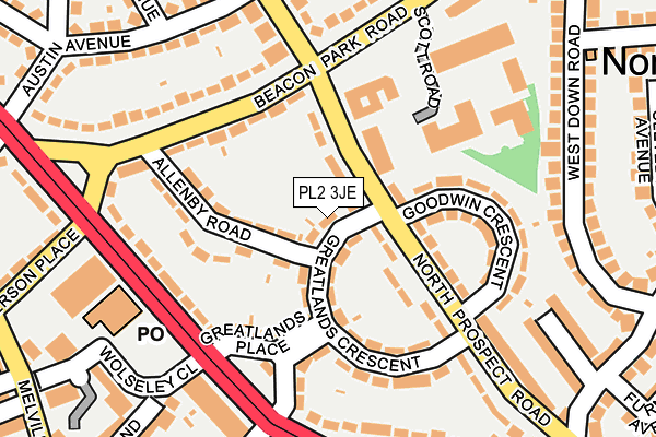 PL2 3JE map - OS OpenMap – Local (Ordnance Survey)