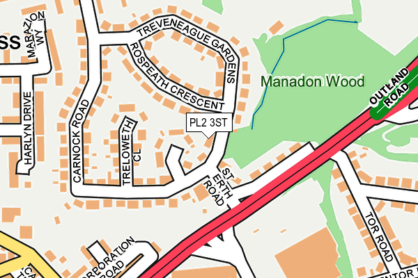 PL2 3ST map - OS OpenMap – Local (Ordnance Survey)