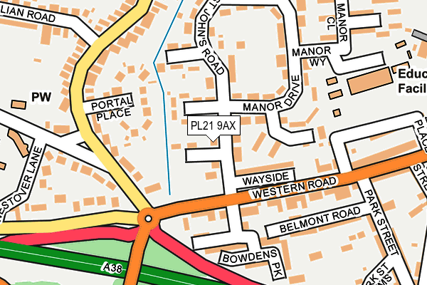 PL21 9AX map - OS OpenMap – Local (Ordnance Survey)