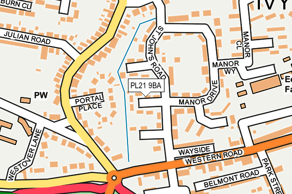 PL21 9BA map - OS OpenMap – Local (Ordnance Survey)