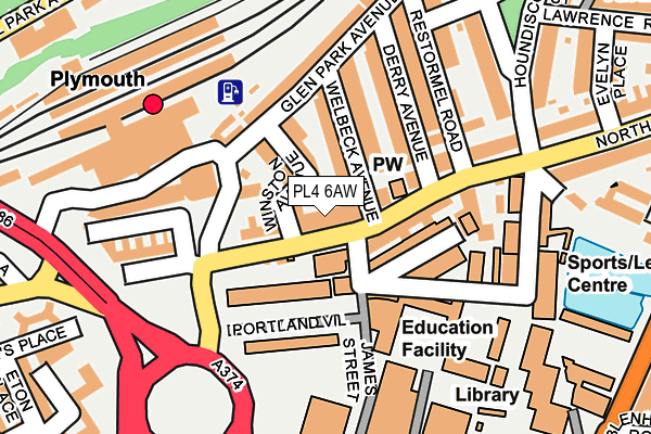PL4 6AW map - OS OpenMap – Local (Ordnance Survey)