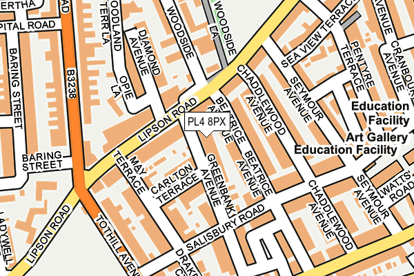 PL4 8PX map - OS OpenMap – Local (Ordnance Survey)