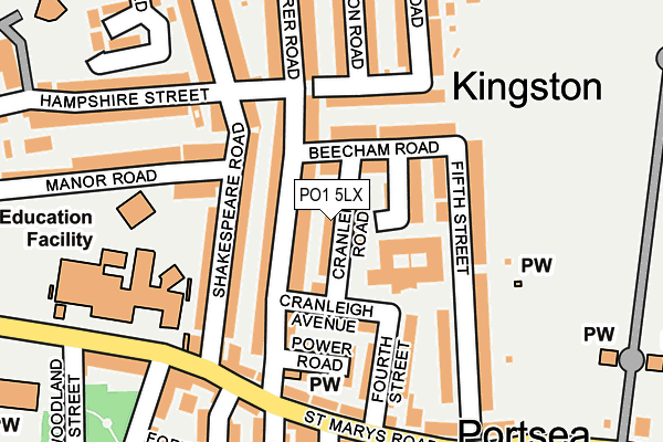 PO1 5LX map - OS OpenMap – Local (Ordnance Survey)