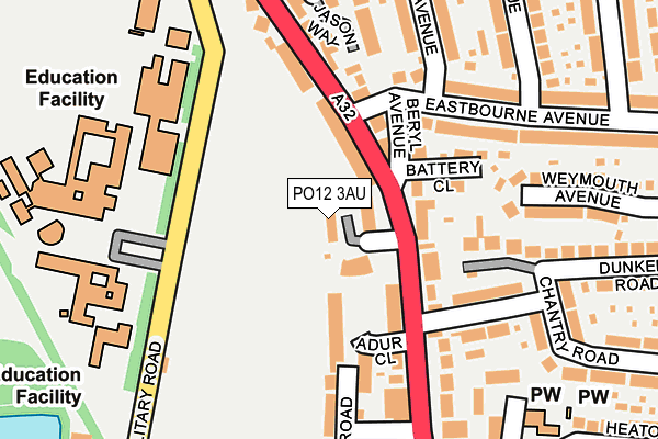 PO12 3AU map - OS OpenMap – Local (Ordnance Survey)