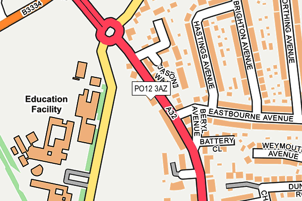 PO12 3AZ map - OS OpenMap – Local (Ordnance Survey)