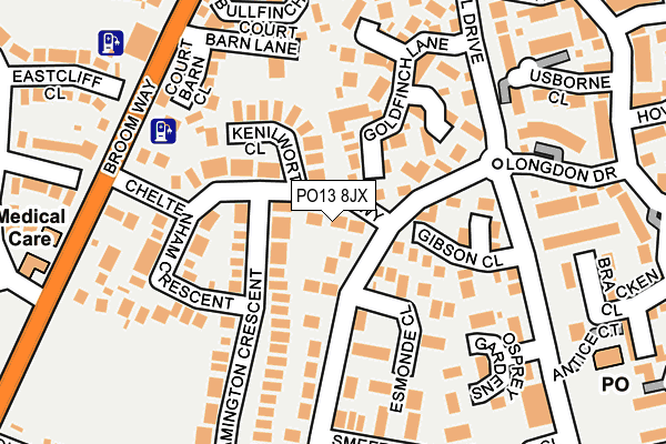 PO13 8JX map - OS OpenMap – Local (Ordnance Survey)